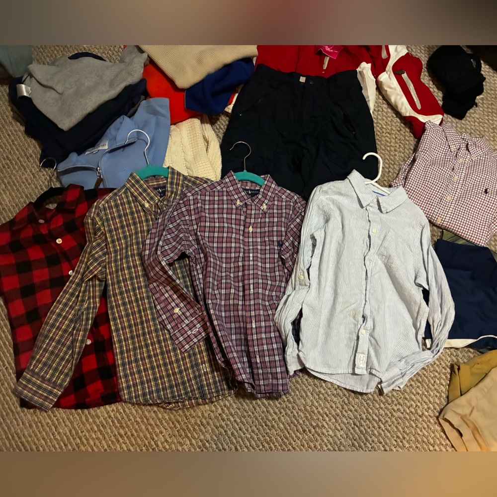 Boys size 6-8 lot of winter attire summer tshirts and shorts.